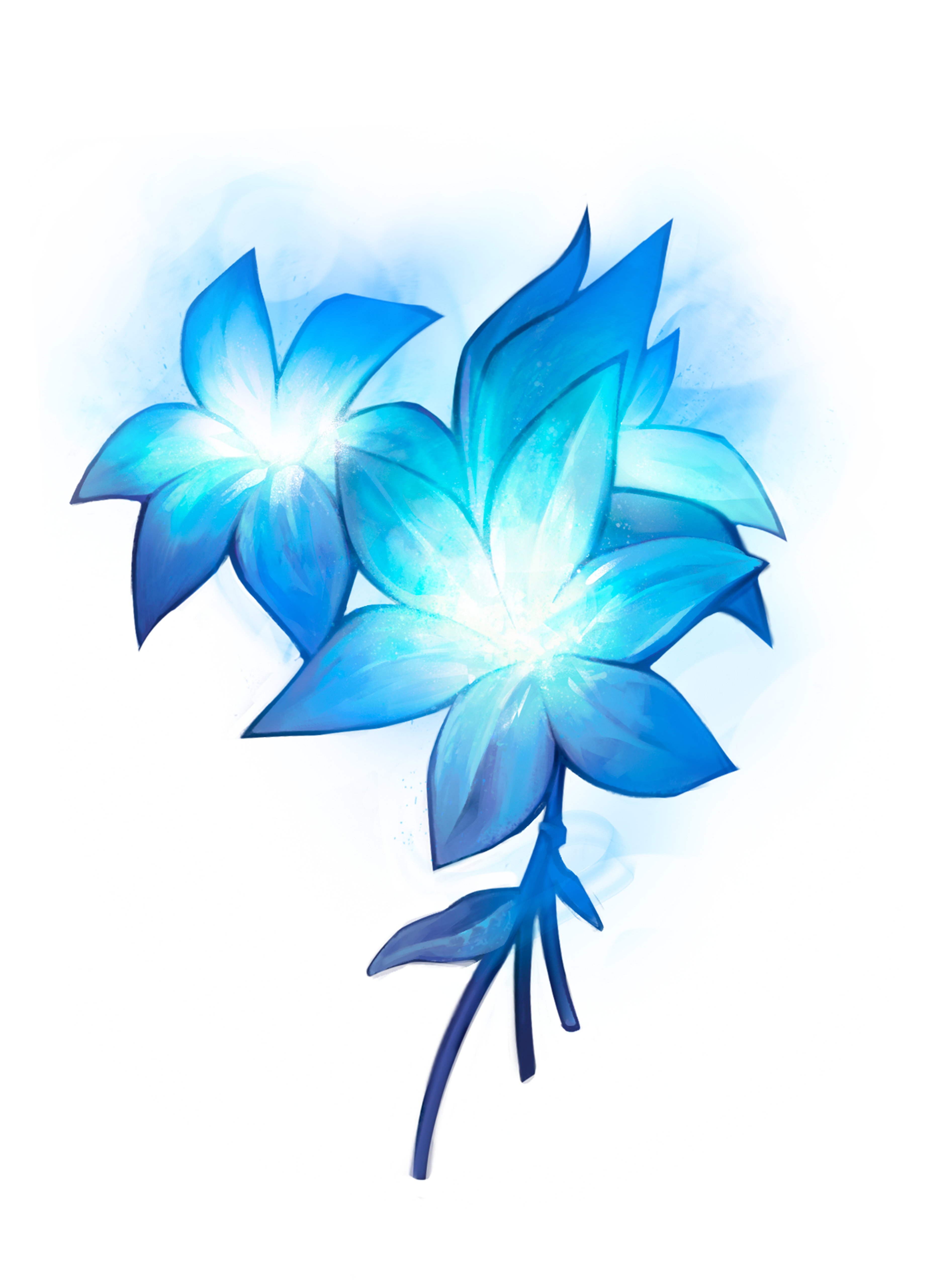 Blue flower called an aeiabloom with blue, wispy smoke billowing from its center.