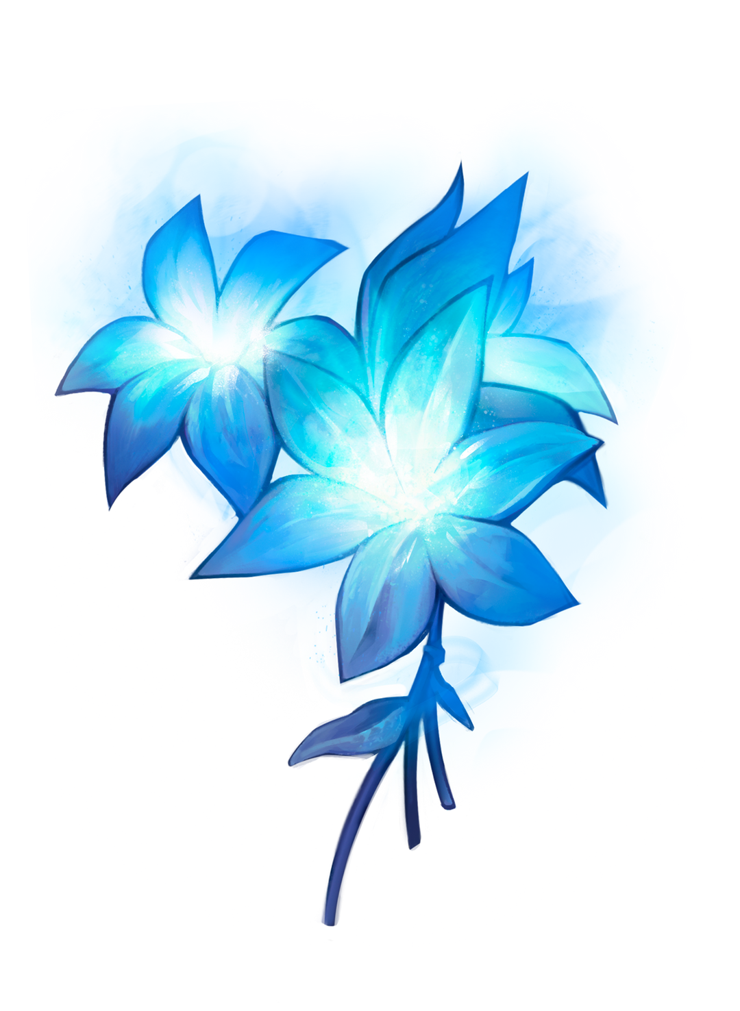 Blue flower called an aeiabloom with blue, wispy smoke billowing from its center.